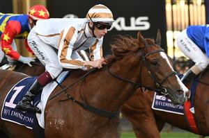 MELBOURNE, AUSTRALIA - JUNE 19: Fred Kersley riding Dice Roll winning Race 8, the Brian Beattie Handicap during Melbourne Racing at Flemington Racecourse on June 19, 2021 in Melbourne, Australia. (Photo by Vince Caligiuri/Getty Images)