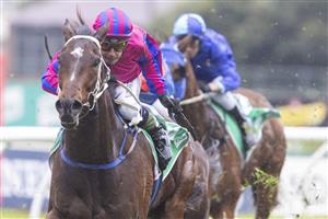 SYDNEY, AUSTRALIA - JUNE 19: Mathew Cahill (pink)on Catanzaro wins race 3 the Tab Highway Class 3 Handicap during Sydney Racing at Rosehill Gardens on June 19, 2021 in Sydney, Australia. (Photo by Jenny Evans/Getty Images)