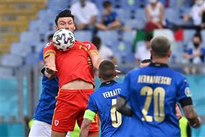Wales' midfielder Kieffer Moore controls the ball during the UEFA EURO 2020 Group A football match between Italy and Wales at the Olympic Stadium in Rome on June 20, 2021. (Getty Images)