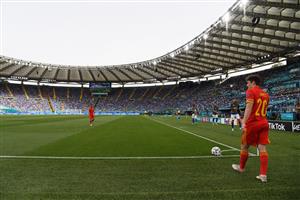 Wales' midfielder Daniel James stands over a corner during the UEFA EURO 2020 Group A football match between Italy and Wales at the Olympic Stadium in Rome on June 20, 2021. (Getty Images)