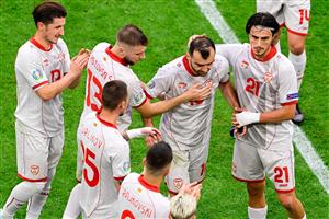 AMSTERDAM, NETHERLANDS - JUNE 21: Goran Pandev of North Macedonia is embraced by teammates Enis Bardi, Stefan Ristovski and Eljif Elmas as he is substituted off during the UEFA Euro 2020 Championship Group C match between North Macedonia and The Netherlands at Johan Cruijff Arena on June 21, 2021 in Amsterdam, Netherlands. (Getty Images)