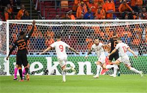 AMSTERDAM, NETHERLANDS - JUNE 21: Ivan Trickovski of North Macedonia celebrates a goal with teammate Stefan Ristovski which is later ruled out due to offside during the UEFA Euro 2020 Championship Group C match between North Macedonia and The Netherlands at Johan Cruijff Arena on June 21, 2021 in Amsterdam, Netherlands. (Getty Images)