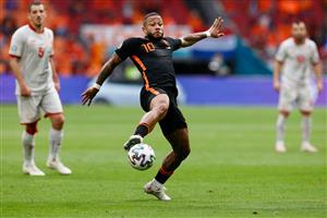 Netherland's forward Memphis Depay kicks the ball during the UEFA EURO 2020 Group C football match between North Macedonia and the Netherlands at Johan Cruyff Arena in Amsterdam on June 21, 2021. (Getty Images)