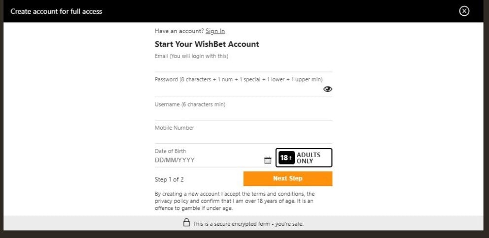 WishBet Sign Up WishBet Sign Up