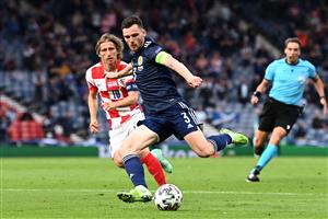GLASGOW, SCOTLAND - JUNE 22: Andrew Robertson of Scotland shoots during the UEFA Euro 2020 Championship Group D match between Croatia and Scotland at Hampden Park on June 22, 2021 in Glasgow, Scotland. (Getty Images)