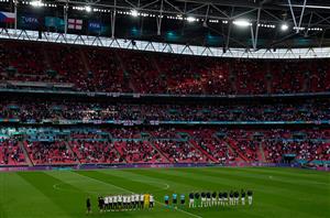 LONDON, ENGLAND - JUNE 22: A general view inside the stadium as players from both side's line up prior to the UEFA Euro 2020 Championship Group D match between Czech Republic and England at Wembley Stadium on June 22, 2021 in London, England. (Getty Images)