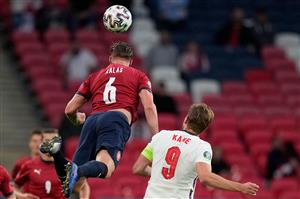 Czech Republic's defender Tomas Kalas (L) and England's forward Harry Kane vie for the ball during the UEFA EURO 2020 Group D football match between Czech Republic and England at Wembley Stadium in London on June 22, 2021. (Getty Images)