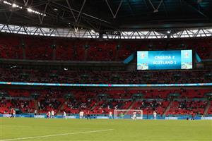 LONDON, ENGLAND - JUNE 22: A general view inside the stadium as the LED screen displays the score line of the Croatia and Scotland match during the UEFA Euro 2020 Championship Group D match between Czech Republic and England at Wembley Stadium on June 22, 2021 in London, England. (Getty Images)