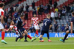 Croatia's midfielder Nikola Vlasic (L) shoots to score the first goal during the UEFA EURO 2020 Group D football match between Croatia and Scotland at Hampden Park in Glasgow on June 22, 2021. (Getty Images)