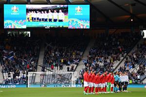 GLASGOW, SCOTLAND - JUNE 22: Scotland fans show their support during the national anthem prior to the UEFA Euro 2020 Championship Group D match between Croatia and Scotland at Hampden Park on June 22, 2021 in Glasgow, Scotland. (Getty Images)