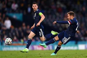 GLASGOW, SCOTLAND - JUNE 22: Ryan Fraser of Scotland shoots during the UEFA Euro 2020 Championship Group D match between Croatia and Scotland at Hampden Park on June 22, 2021 in Glasgow, Scotland. (Getty Images)