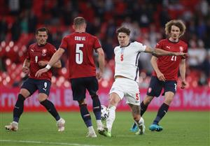 LONDON, ENGLAND - JUNE 22: Vladimir Coufal of Czech Republic is challenged by John Stones of England during the UEFA Euro 2020 Championship Group D match between Czech Republic and England at Wembley Stadium on June 22, 2021 in London, England. (Getty Images)