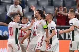 Hungary's forward Adam Szalai (C) celebrates scoring the opening goal with his teammates during the UEFA EURO 2020 Group F football match between Germany and Hungary at the Allianz Arena in Munich on June 23, 2021. (Getty Images)