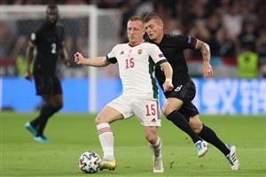 Hungary's midfielder Laszlo Kleinheisler (L) and Germany's midfielder Toni Kroos vie for the ball during the UEFA EURO 2020 Group F football match between Germany and Hungary at the Allianz Arena in Munich on June 23, 2021. (Getty Images)