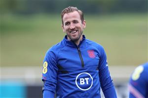 BURTON UPON TRENT, ENGLAND - JUNE 24: Harry Kane of England reacts during a training session at St George's Park on June 24, 2021 in Burton upon Trent, England. (Getty Images)
