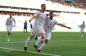 SEVILLE, SPAIN - JUNE 23: Aymeric Laporte of Spain celebrates with Koke after scoring their side's second goal during the UEFA Euro 2020 Championship Group E match between Slovakia and Spain at Estadio La Cartuja on June 23, 2021 in Seville, Spain. (Getty Images)