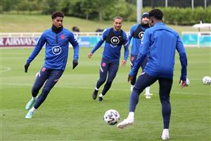 BURTON UPON TRENT, ENGLAND - JUNE 24: Marcus Rashford of England looks on during a training session at St George's Park on June 24, 2021 in Burton upon Trent, England. (Getty Images)