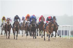 NEWCASTLE UPON TYNE, ENGLAND - JUNE 26: Ben Robinson on Nicholas T, (red/white cap, blue top) on their way to winning the William Hill Northumberland Plate Handicap (Heritage Handicap) race during the William Hill Northumberland Plate Day at Newcastle Racecourse on June 26, 2021 in Newcastle upon Tyne, England. (Photo by Tim Goode - Pool/Getty Images)