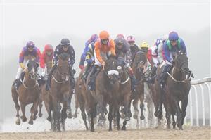 NEWCASTLE UPON TYNE, ENGLAND - JUNE 26: Runners and riders on the first lap of the William Hill Northumberland Plate Handicap (Heritage Handicap) race, during the William Hill Northumberland Plate Day at Newcastle Racecourse on June 26, 2021 in Newcastle upon Tyne, England. (Photo by Tim Goode - Pool/Getty Images)