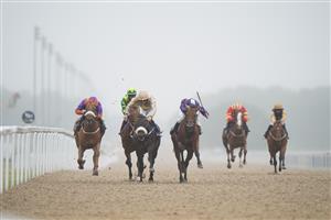 NEWCASTLE UPON TYNE, ENGLAND - JUNE 26: Catch Cunningham (third left) ridden by Tom Eaves on their way to winning the William Hill Play Responsibly/EBF Novice Stakes (GBB Race) during the William Hill Northumberland Plate Day at Newcastle Racecourse on June 26, 2021 in Newcastle upon Tyne, England. (Photo by Tim Goode - Pool/Getty Images)