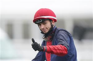 NEWCASTLE UPON TYNE, ENGLAND - JUNE 26: Ben Robinson gestures after winning the William Hill Northumberland Plate Handicap (Heritage Handicap) race on Nicholas T, during the William Hill Northumberland Plate Day at Newcastle Racecourse on June 26, 2021 in Newcastle upon Tyne, England. (Photo by Tim Goode - Pool/Getty Images)