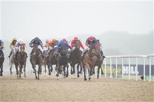 NEWCASTLE UPON TYNE, ENGLAND - JUNE 26: Ben Robinson on Nicholas T, (red/white cap, blue top) on their way to winning the William Hill Northumberland Plate Handicap (Heritage Handicap) race during the William Hill Northumberland Plate Day at Newcastle Racecourse on June 26, 2021 in Newcastle upon Tyne, England. (Photo by Tim Goode - Pool/Getty Images)