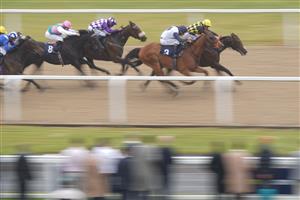 NEWCASTLE UPON TYNE, ENGLAND - JUNE 26: Jockey David Probert (yellow cap) riding Oo De Lally wins the William Hill Extra Place Races Handicap race, during the William Hill Northumberland Plate Day at Newcastle Racecourse on June 26, 2021 in Newcastle upon Tyne, England. (Photo by Tim Goode - Pool/Getty Images)