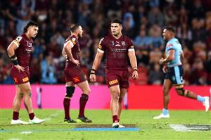 BRISBANE, AUSTRALIA - JUNE 27: David Fifita of the Maroons reacts after losing game two of the 2021 State of Origin series between the Queensland Maroons and the New South Wales Blues at Suncorp Stadium on June 27, 2021 in Brisbane, Australia. (Photo by Chris Hyde/Getty Images)