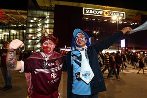 BRISBANE, AUSTRALIA - JUNE 27: Fans arrive for game two of the 2021 State of Origin series between the Queensland Maroons and the New South Wales Blues at Suncorp Stadium on June 27, 2021 in Brisbane, Australia. (Photo by Chris Hyde/Getty Images)
