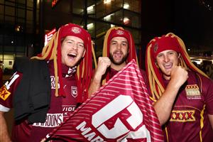 BRISBANE, AUSTRALIA - JUNE 27: Maroons fans show their support before game two of the 2021 State of Origin series between the Queensland Maroons and the New South Wales Blues at Suncorp Stadium on June 27, 2021 in Brisbane, Australia. (Photo by Chris Hyde/Getty Images)
