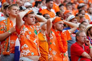 TOPSHOT - Netherlands supporters react after their team conceded a second goal during the UEFA EURO 2020 round of 16 football match between the Netherlands and the Czech Republic at Puskas Arena in Budapest on June 27, 2021. (Getty Images)