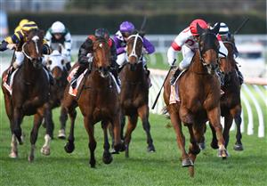 MELBOURNE, AUSTRALIA - JUNE 26: Luke Currie riding Ballet Master winning Race 4, the Neds Price Boost Handicap, during Melbourne Racing at Caulfield Racecourse on June 26, 2021 in Melbourne, Australia. (Photo by Vince Caligiuri/Getty Images)
