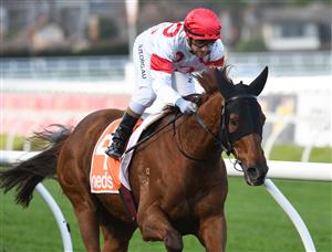 MELBOURNE, AUSTRALIA - JUNE 26: Luke Currie riding Ballet Master winning Race 4, the Neds Price Boost Handicap, during Melbourne Racing at Caulfield Racecourse on June 26, 2021 in Melbourne, Australia. (Photo by Vince Caligiuri/Getty Images)
