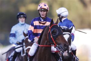 SYDNEY, AUSTRALIA - JUNE 26: Regan Bayliss on Brutality returns to scale after winning race 7 the Keith Free OAM Handicap during Sydney Racing at Rosehill Gardens on June 26, 2021 in Sydney, Australia. (Photo by Mark Evans/Getty Images)