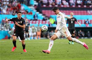 COPENHAGEN, DENMARK - JUNE 28: Alvaro Morata of Spain scores their side's fourth goal during the UEFA Euro 2020 Championship Round of 16 match between Croatia and Spain at Parken Stadium on June 28, 2021 in Copenhagen, Denmark. (Getty Images)