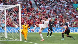 COPENHAGEN, DENMARK - JUNE 28: Alvaro Morata of Spain scores a goal that was disallowed for offside during the UEFA Euro 2020 Championship Round of 16 match between Croatia and Spain at Parken Stadium on June 28, 2021 in Copenhagen, Denmark. (Getty Images)