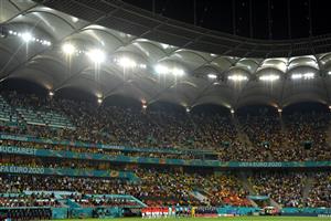 BUCHAREST, ROMANIA - JUNE 28: A general view inside the stadium as players from both side's line up prior to the UEFA Euro 2020 Championship Round of 16 match between France and Switzerland at National Arena on June 28, 2021 in Bucharest, Romania. (Getty Images)