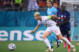 Switzerland's midfielder Granit Xhaka is marked by France's midfielder N'Golo Kante (R) during the UEFA EURO 2020 round of 16 football match between France and Switzerland at the National Arena in Bucharest on June 28, 2021. (Getty Images)