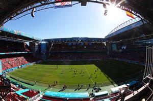 COPENHAGEN, DENMARK - JUNE 28: A general view inside the stadium as both teams warm up prior to the UEFA Euro 2020 Championship Round of 16 match between Croatia and Spain at Parken Stadium on June 28, 2021 in Copenhagen, Denmark. (Getty Images)