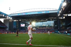 COPENHAGEN, DENMARK - JUNE 28: Dani Olmo of Spain prepares to take a corner during the UEFA Euro 2020 Championship Round of 16 match between Croatia and Spain at Parken Stadium on June 28, 2021 in Copenhagen, Denmark. (Getty Images)