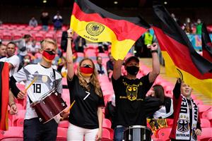 Germany supporters cheer before the UEFA EURO 2020 round of 16 football match between England and Germany at Wembley Stadium in London on June 29, 2021. (Getty Images)