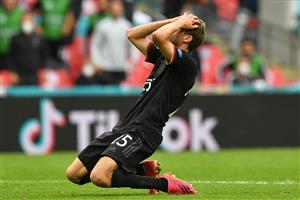 Germany's forward Thomas Mueller reacts to a missed chance during the UEFA EURO 2020 round of 16 football match between England and Germany at Wembley Stadium in London on June 29, 2021. (Getty Images)