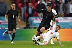 Germany's forward Kai Havertz (L) is tackled by England's defender Kieran Trippier during the UEFA EURO 2020 round of 16 football match between England and Germany at Wembley Stadium in London on June 29, 2021. (Getty Images)