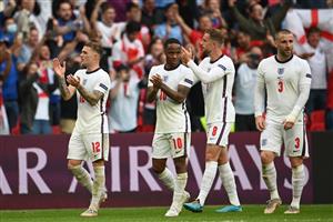 England's players celebrate with the fans after their win in the UEFA EURO 2020 round of 16 football match between England and Germany at Wembley Stadium in London on June 29, 2021. (Getty Images)
