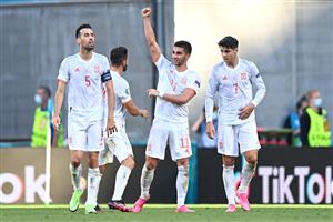 COPENHAGEN, DENMARK - JUNE 28: Ferran Torres of Spain celebrates after scoring their side's third goal during the UEFA Euro 2020 Championship Round of 16 match between Croatia and Spain at Parken Stadium on June 28, 2021 in Copenhagen, Denmark. (Getty Images)