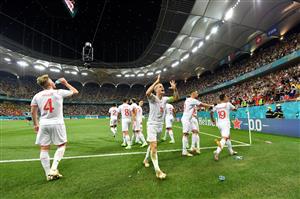BUCHAREST, ROMANIA - JUNE 28: Granit Xhaka of Switzerland celebrates their side's third goal scored by team mate Mario Gavranovic during the UEFA Euro 2020 Championship Round of 16 match between France and Switzerland at National Arena on June 28, 2021 in Bucharest, Romania. (Getty Images)