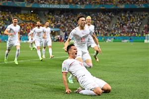 BUCHAREST, ROMANIA - JUNE 28: Mario Gavranovic of Switzerland celebrates after scoring their side's third goal during the UEFA Euro 2020 Championship Round of 16 match between France and Switzerland at National Arena on June 28, 2021 in Bucharest, Romania. (Getty Images)