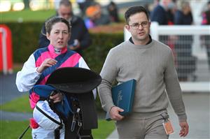 MELBOURNE, AUSTRALIA - JUNE 30: Alana Kelly and trainer Mathew De Kock after Lady D'oro won Race 7, the Ladbrokes Same Race Multi Handicap, during Melbourne Racing at Sandown Lakeside on June 30, 2021 in Melbourne, Australia. (Photo by Vince Caligiuri/Getty Images)