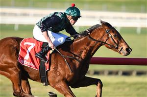 MELBOURNE, AUSTRALIA - JUNE 30: Billy Egan riding D'aguilar winning race 8, the Ladbrokes Blended Multi Handicap, during Melbourne Racing at Sandown Lakeside on June 30, 2021 in Melbourne, Australia. (Photo by Vince Caligiuri/Getty Images)