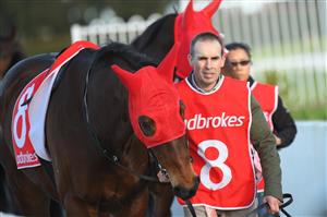 MELBOURNE, AUSTRALIA - JUNE 30: Trainer Brett Scott parading Toosbuy before Race 7, the Ladbrokes Same Race Multi Handicap, during Melbourne Racing at Sandown Lakeside on June 30, 2021 in Melbourne, Australia. (Photo by Vince Caligiuri/Getty Images)